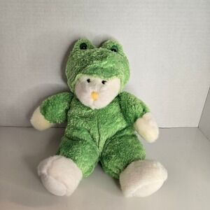 Russ Berrie Frog Costume Bear Plush Stuffed Animal Green White 10" Vintage